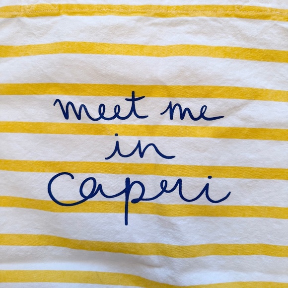 Loft "Meet Me In Capri" Bag Yellow and White striped cotton canvas Tote Bag - Picture 3 of 8